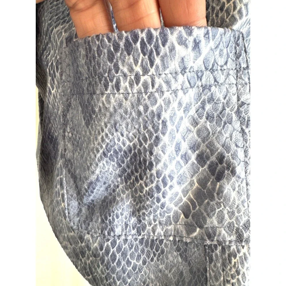 Susan Graver Jacket Blue Faux Snake Skin Zip Blazer Pockets Lined Size XL
